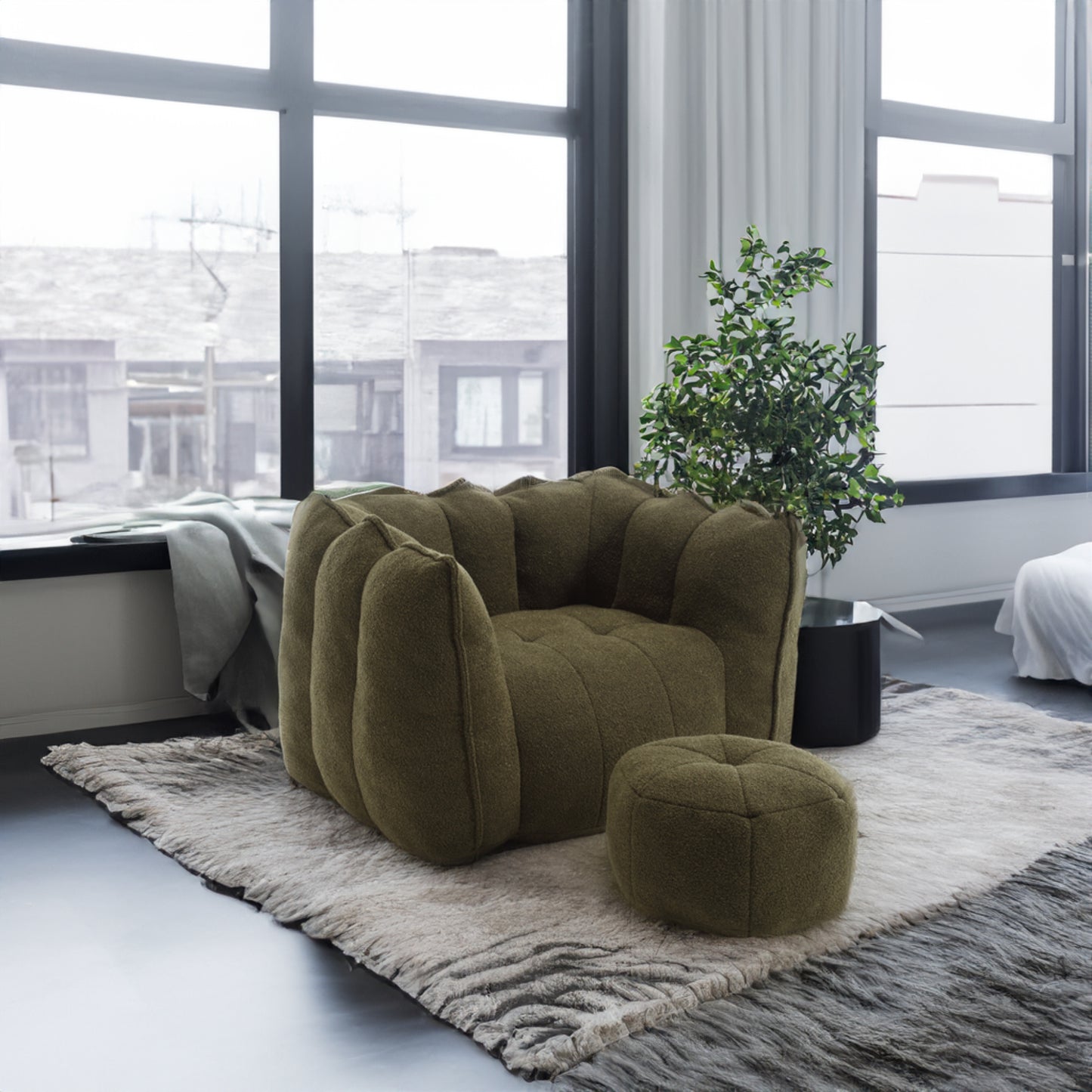 Soft Bean Bag Chair with High Resilient Foam(Chips)for living room and bedroom,Comfortable Square Lazy Sofa with Footstool eprolo