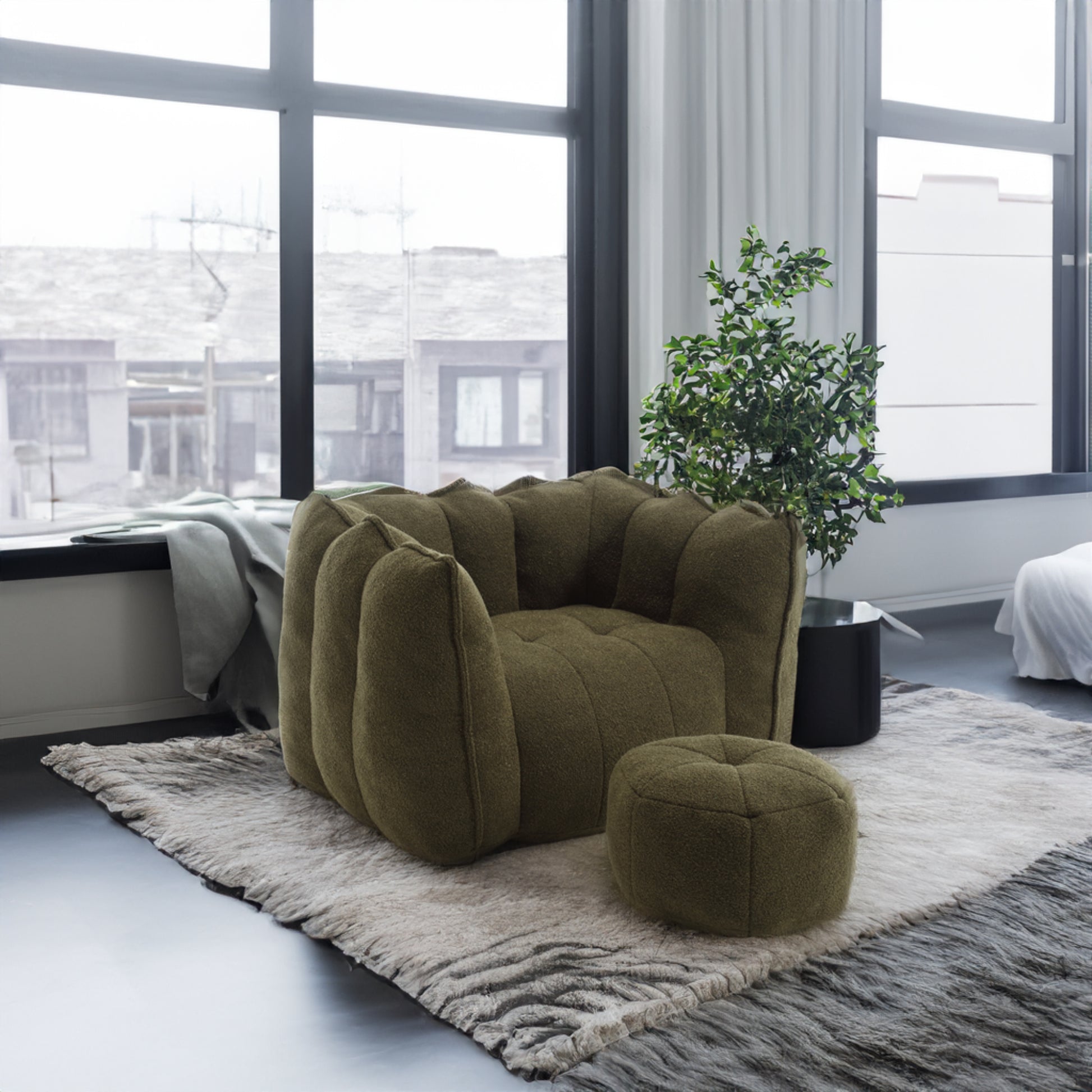 Soft Bean Bag Chair with High Resilient Foam(Chips)for living room and bedroom,Comfortable Square Lazy Sofa with Footstool eprolo