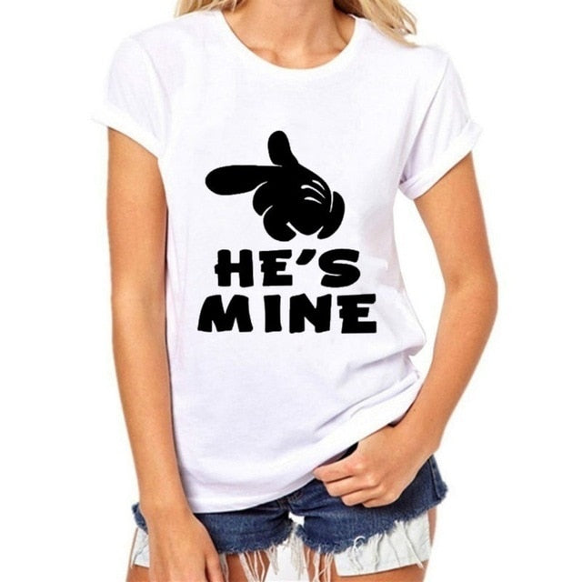 Funny Couple Matching Shirts Black White for Valentine Day Letter Print Men Cotton T-shirts Women Tops Tees Girls Clothing Shello Creative Boutique