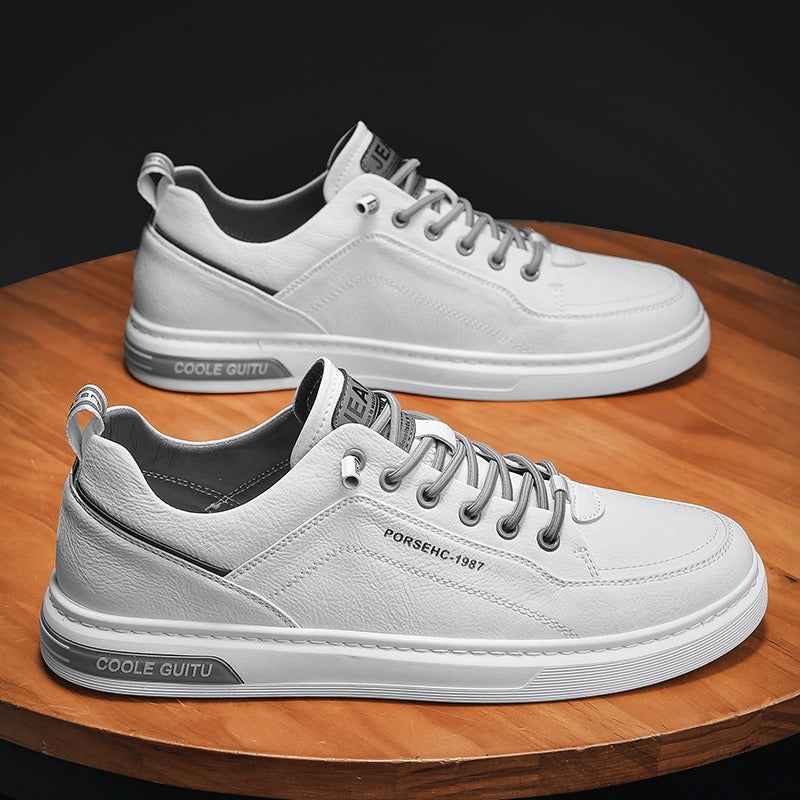 Men's Casual Leather Sneakers - Versatile Sports Shoes and Thick Soled White Sneakers