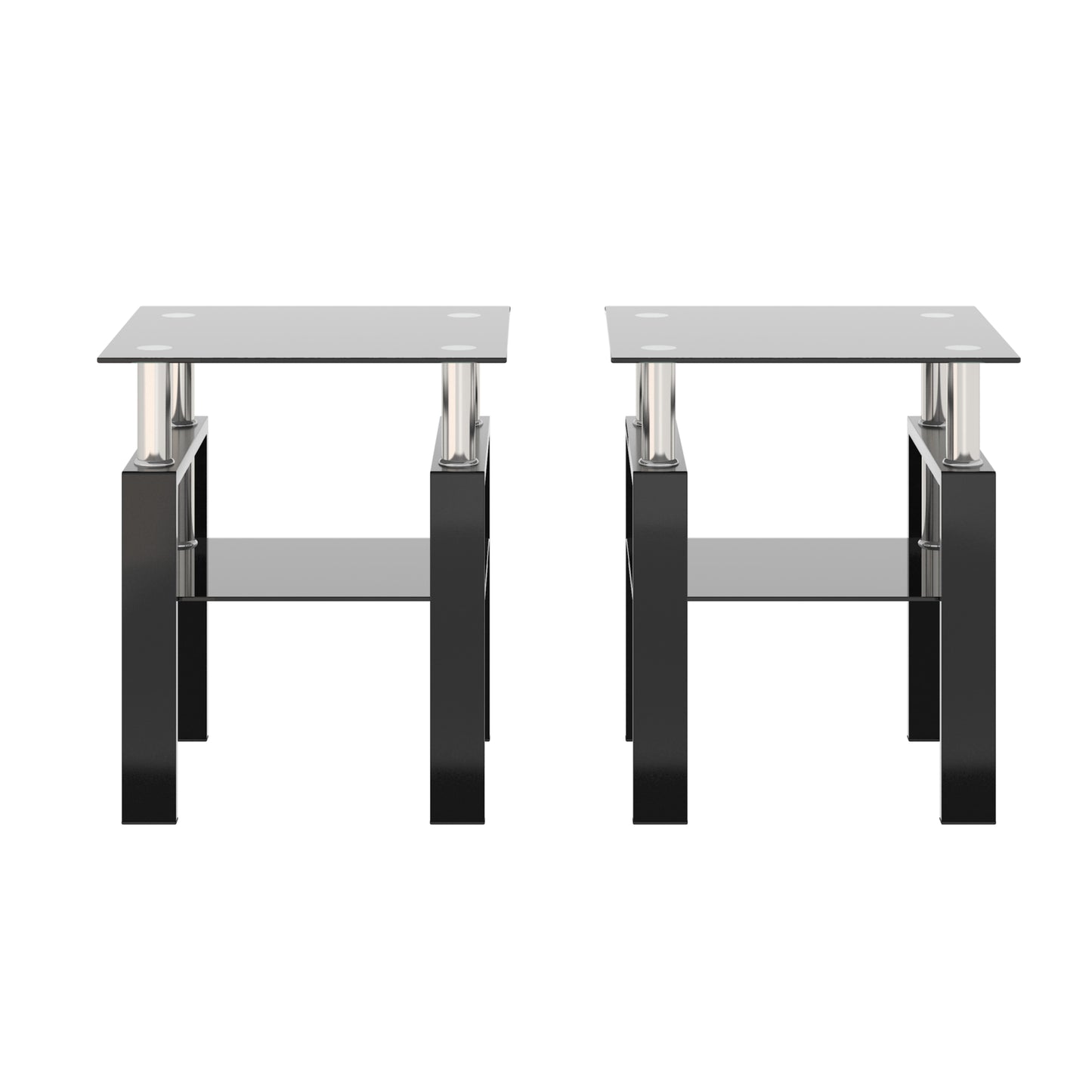 Set of 2, Modern Tempered Glass Tea Table Coffee Table End Table, Square Table for Living Room, Black eprolo
