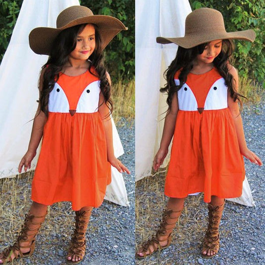1 - 5Y Casual Baby Girls Clothes Cute Toddler Kids Fox Dress Summer Sleeveless Party Dress - Shello's Creative Boutique