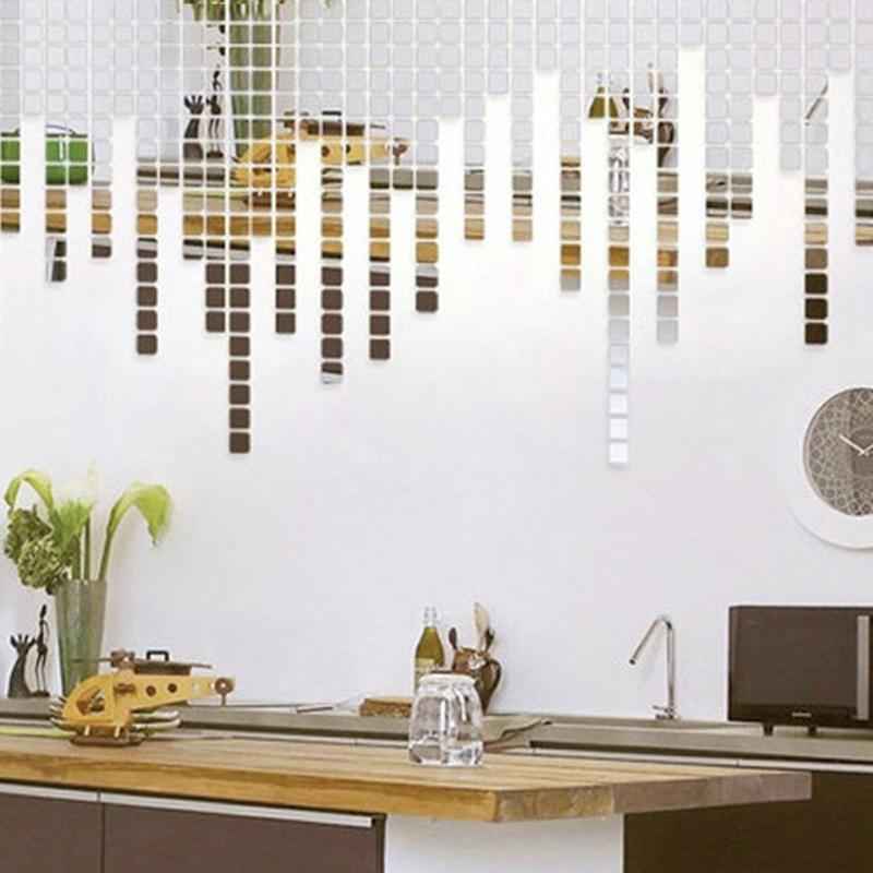 100 Pcs Acrylic Mirrored Wall Stickers 2*2CM Decorative Sticker Home Decor DIY