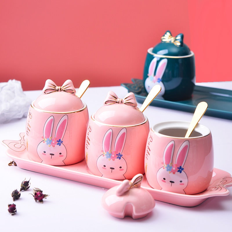 Lovely design cartoon kitchenware 3 pieces ceramic spice jar set for gift eprolo