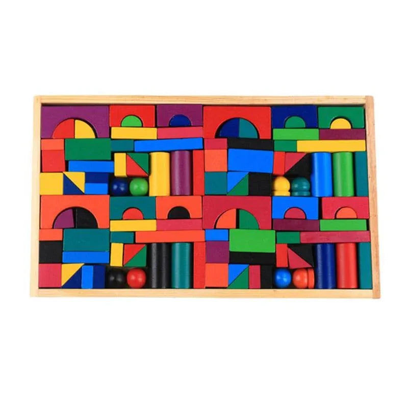 Wooden Rainbow Domino Blocks - 112pcs Educational Building Set (8-13y) - Shello's Creative Boutique