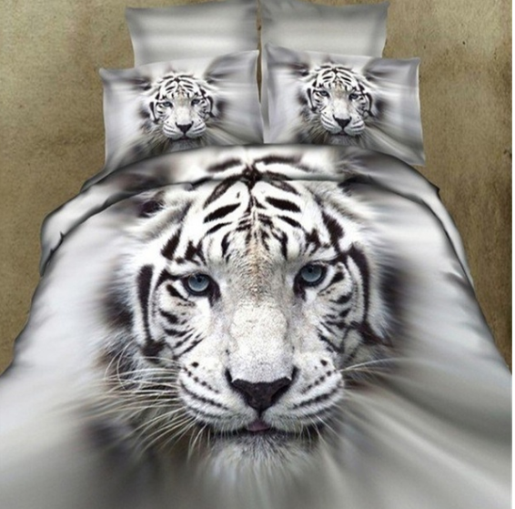 3D white tiger animal twin king full double bedclothes pillowcase duvet cover set bedding set eprolo
