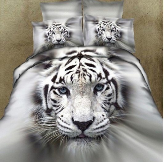 3D white tiger animal twin king full double bedclothes pillowcase duvet cover set bedding set eprolo