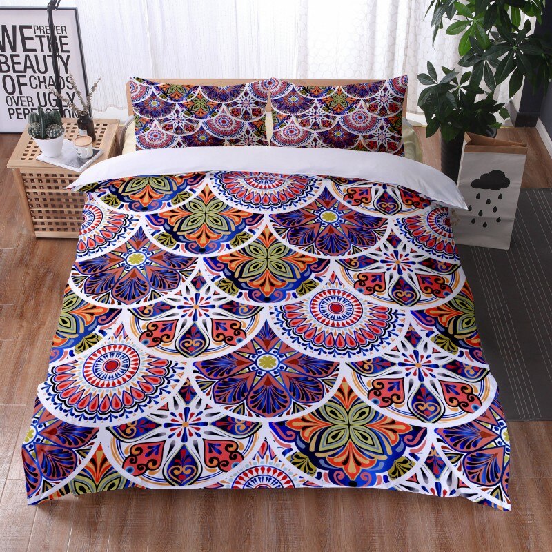 Fashionable 3 Pieces Bohemian Style Bedding Set Large Mandala Feather Printed Duvet Cover With Pillowcase Not Included Sheets eprolo