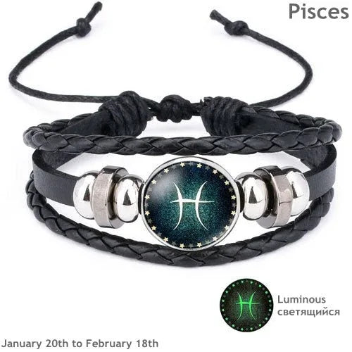 12 Constellation Luminous Bracelet Men Leather Charm Bracelets Gifts - Shello's Creative Boutique