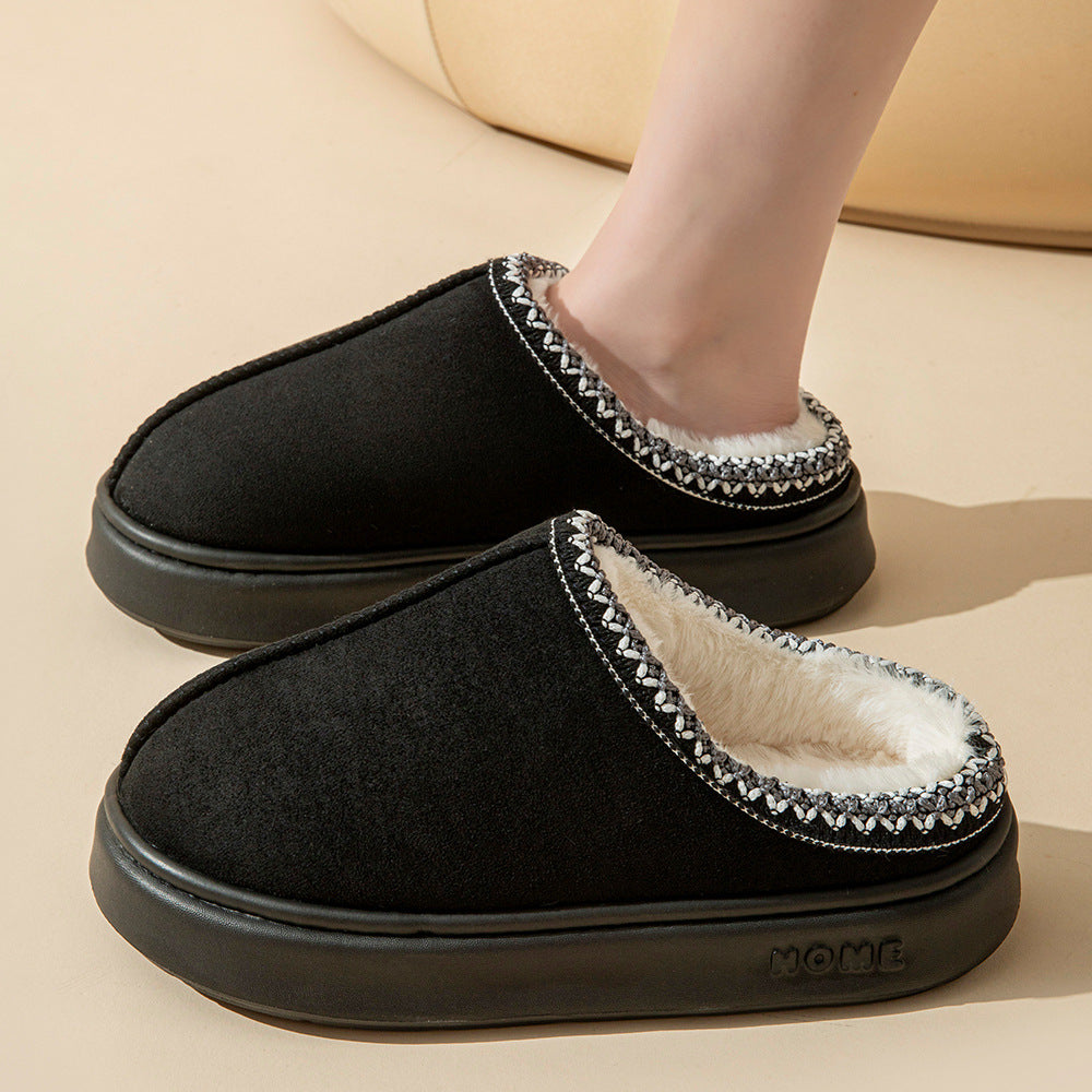 New solid color imitation suede stitching home slippers thick bottom non-slip lightweight warm cotton slippers for women eprolo