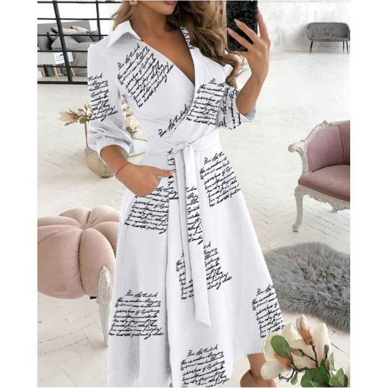 Eprolo Fashionable Short-Sleeved V-Neck Printed Dress for Women