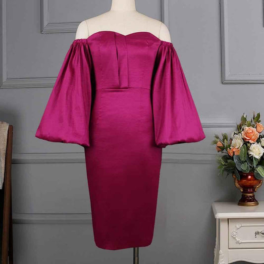 Off-Shoulder Party Dress with Sexy Lantern Sleeves for Women - Shello's Creative Boutique