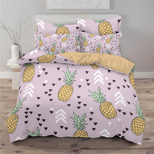 Small fresh pineapple 3D printed three-piece European and American bedding cover eprolo