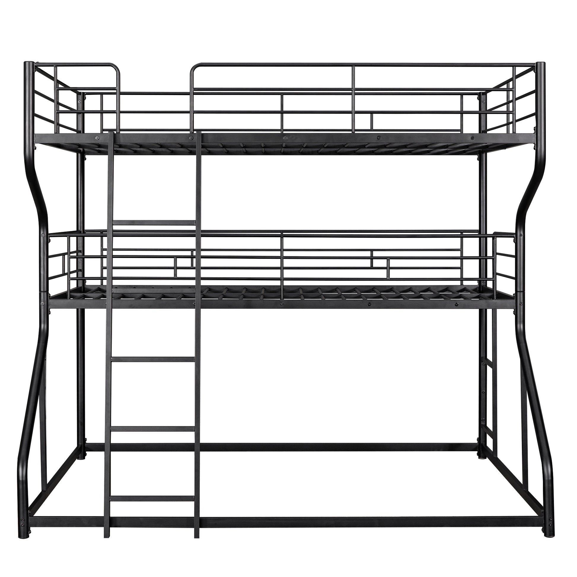 Full XL over Twin XL over Queen Size Triple Bunk Bed with Long and Short Ladder,Black eprolo