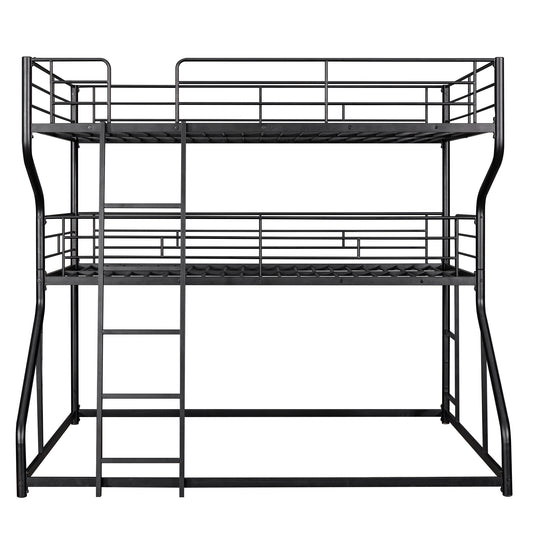 Full XL over Twin XL over Queen Size Triple Bunk Bed with Long and Short Ladder,Black eprolo