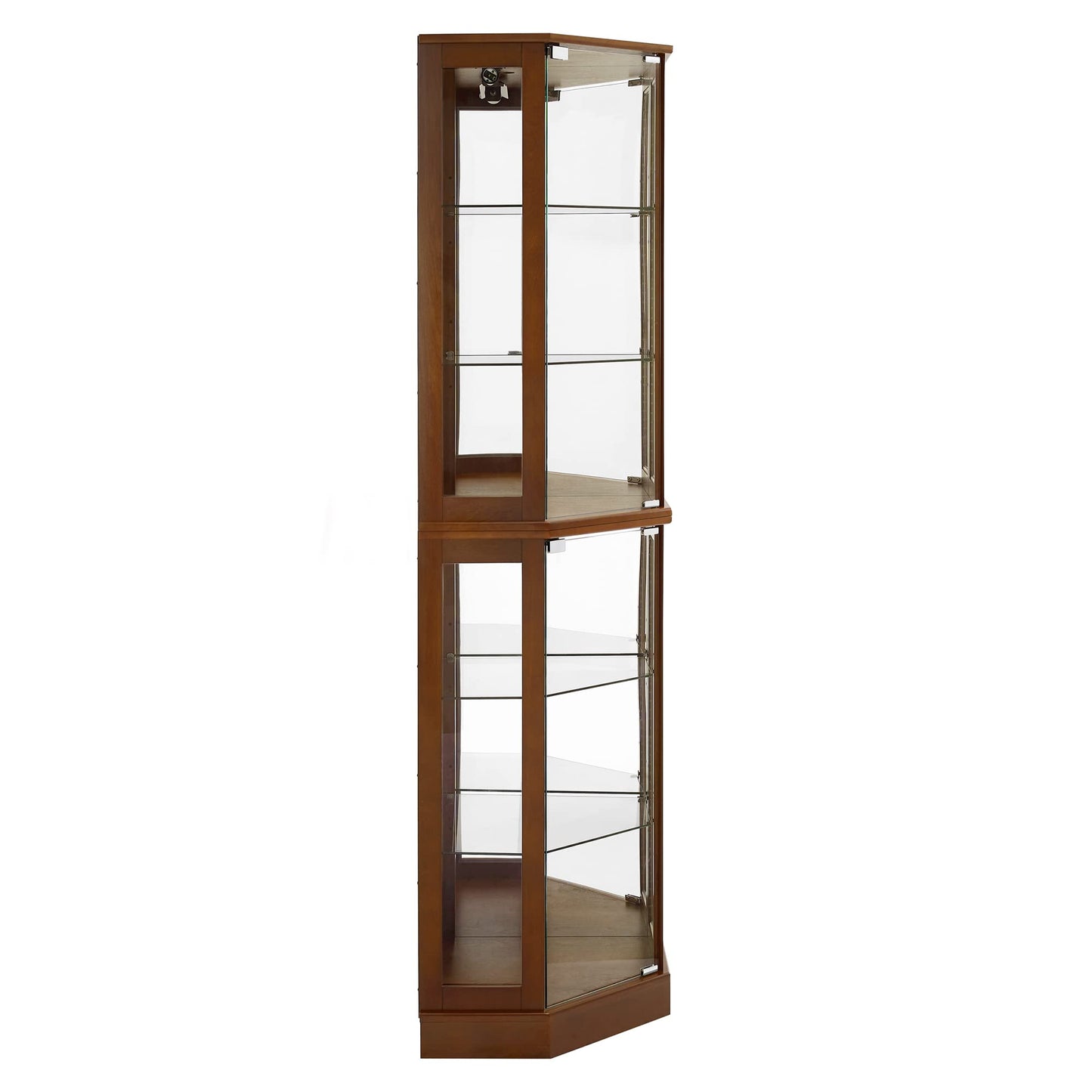 6 shelves corner Curio display cabinet with light mirror and adjustable shelves, walnut wood (excluding E26 light bulbs) eprolo