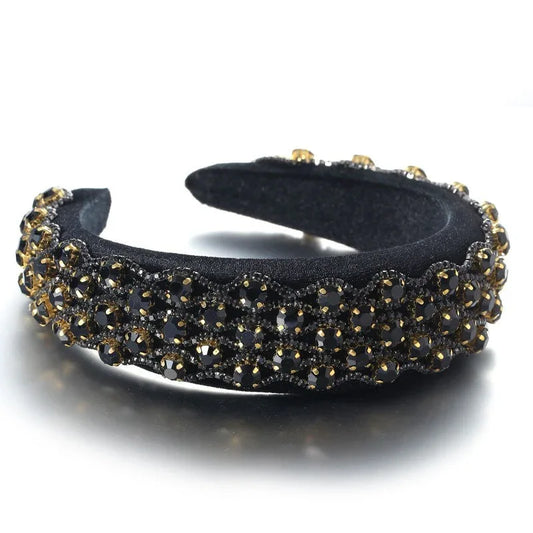 Fashionable full set rhinestone wide edge solid color sponge head hoop - Shello's Creative Boutique