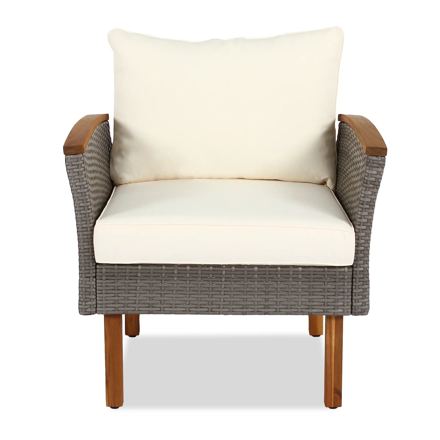 9-piece Patio rattan furniture set with Acacia wooden legs and tabletop sofa set, coffee table washable cushion beige - Shello's Creative Boutique