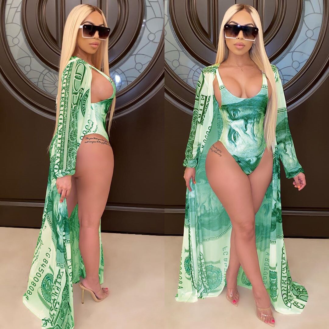 Joskaa Money Print Beach Wear Swimming Suit for Women Summer Two Piece Set Bathing Suit Sexy Swimwear with Cover Up Set
