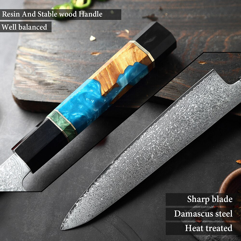 XITUO Damascus Stainless Steel Kitchen Knives Set High Quality Chef Knife Cleaver Paring Knife Stable wood&resin&horn Handle eprolo