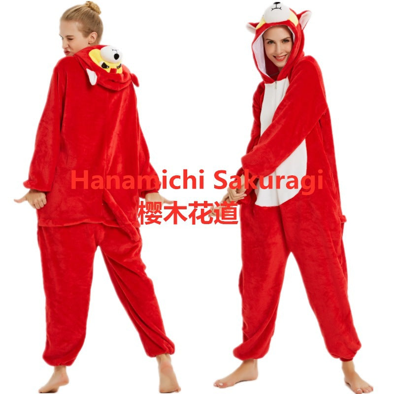 Flannel Cartoon Animal Onesie Pajamas - Cozy One-Piece for Adults & Teens