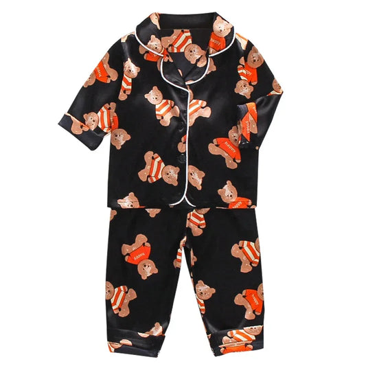 LJW Children's pajamas set Baby suit Kids Clothes Toddler Boys Girls Ice silk satin Tops Pants Set home Wear Kids pajamas - Shello's Creative Boutique