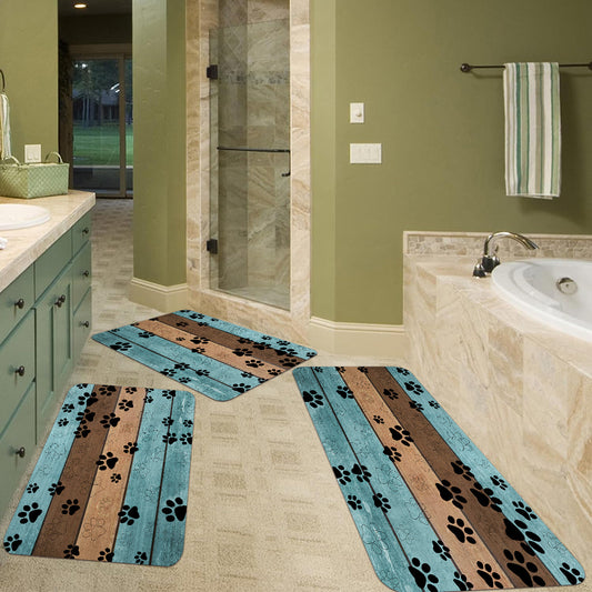 2/3 Piece Wooden Board Kitchen Rug Set - Anti-Fatigue Non-Slip Absorbent Flannel Floor Mat