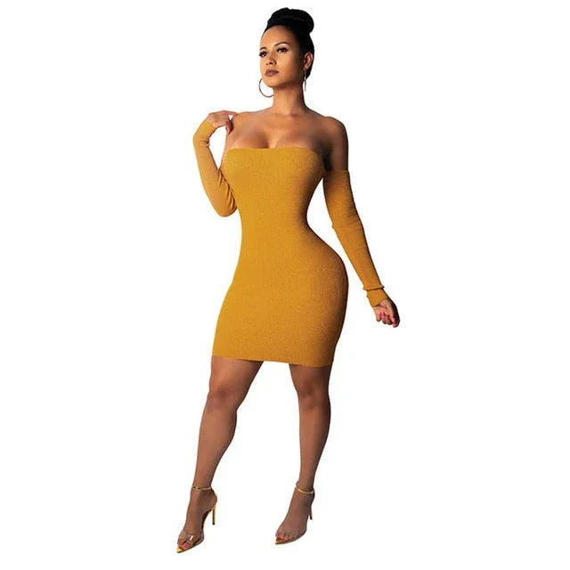 Knitted Off Shoulder Mini Bandage Dress - Backless Lace Up - Shello's Creative Boutique