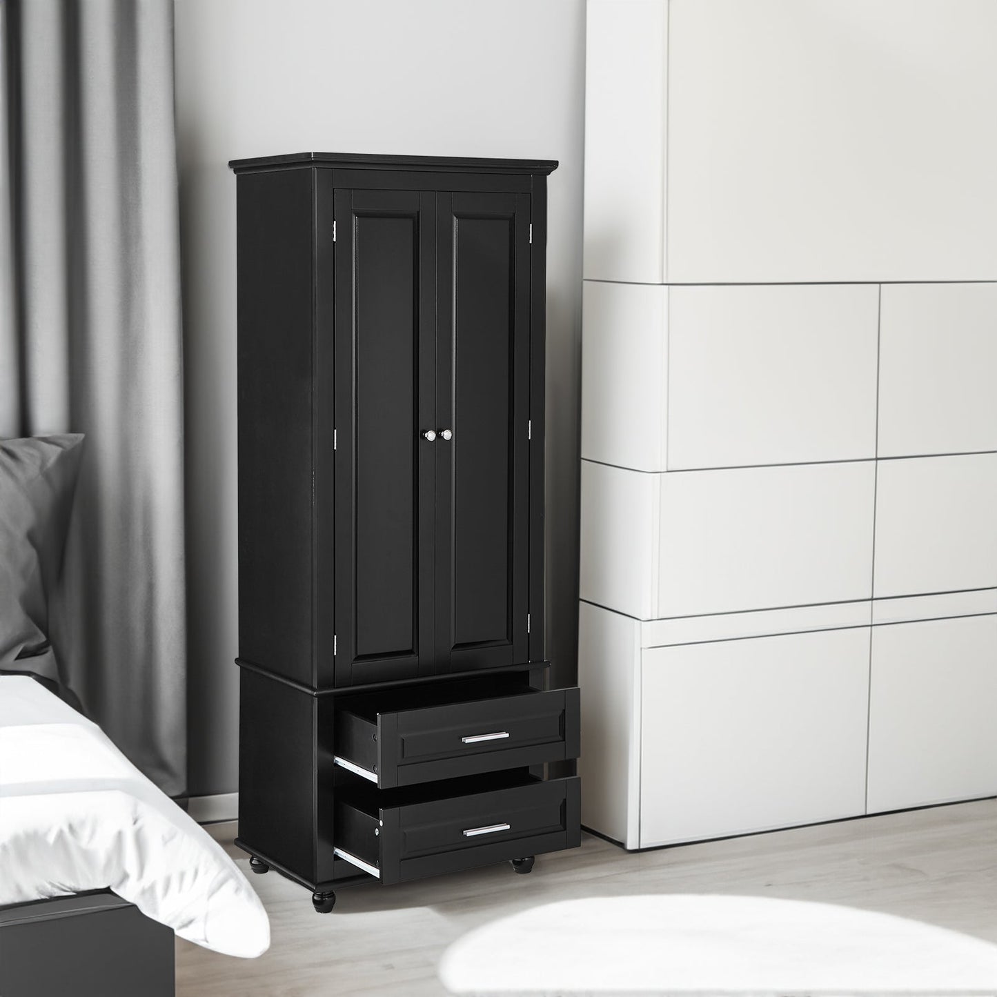 Tall Storage Cabinet with Two Drawers for Bathroom/Office, Black eprolo