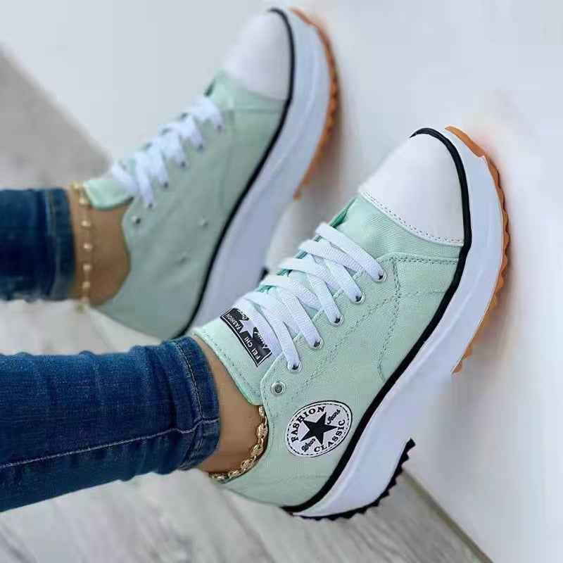 Low-Cut Thick-Soled Canvas Shoes – Stylish & Comfortable Platform Sneakers