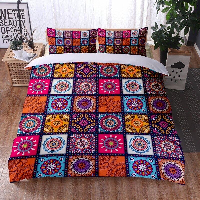 Fashionable 3 Pieces Bohemian Style Bedding Set Large Mandala Feather Printed Duvet Cover With Pillowcase Not Included Sheets eprolo