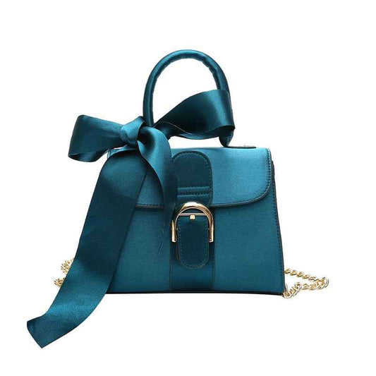 Top-Handle Velvet Bow Handbag - New European Style Chain Bags for Women