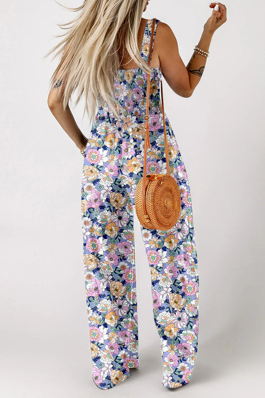 Purple Floral Jumpsuit - Square Neck High Waist Sleeveless - Shello's Creative Boutique