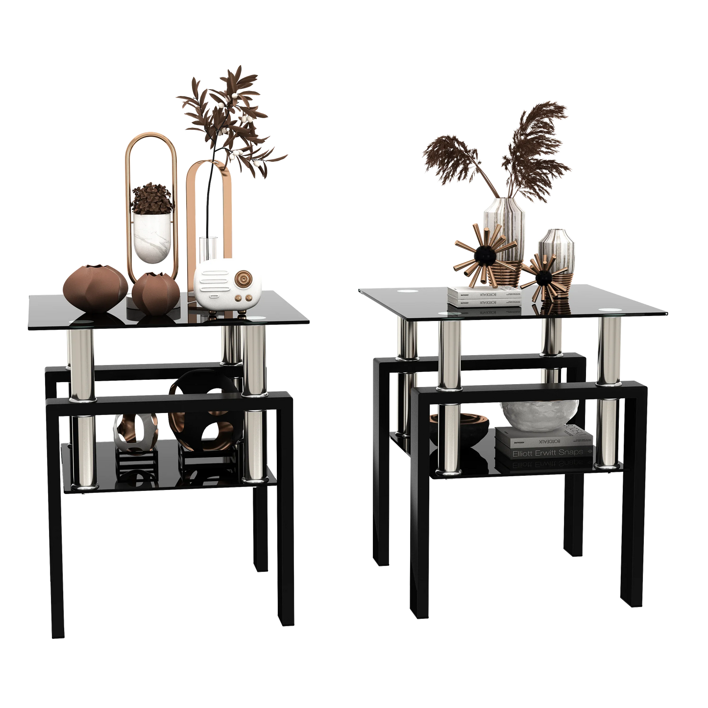 Set of 2 Modern Tempered Glass Tables – Sleek & Functional Living Room Accent - Shello's Creative Boutique