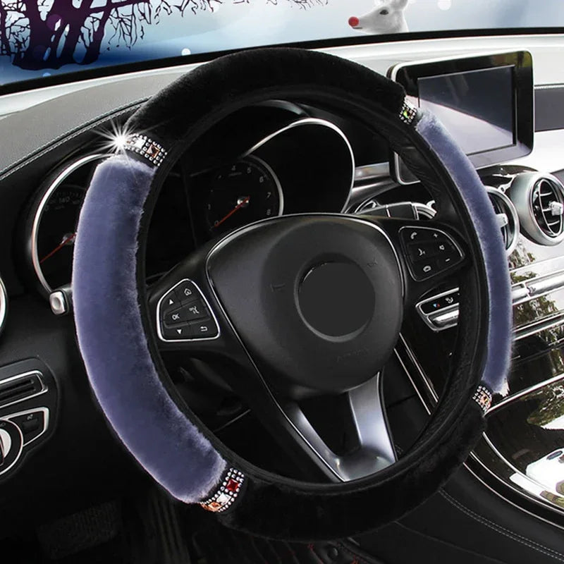 Glamorous Rhinestone Steering Wheel Cover - Soft Plush 37-38cm Universal Fit - Shello's Creative Boutique