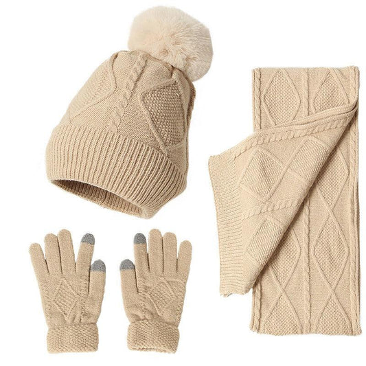 Adult Hat, Scarf, Glove, Three Piece Set, Autumn and Winter New Warm and Thickened Woolen Hat - Shello's Creative Boutique