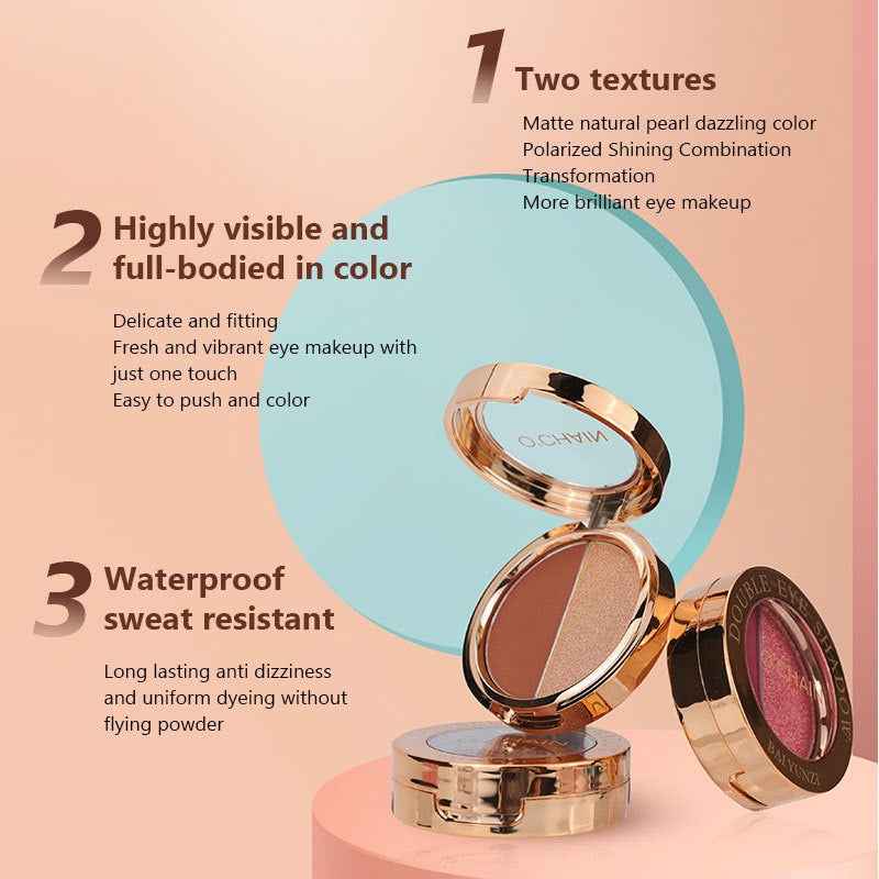 O'CHAINPearlescent two-color eyeshadow matte lipstick does not fade, non-sticky cup powdery delicate eyeshadow palette