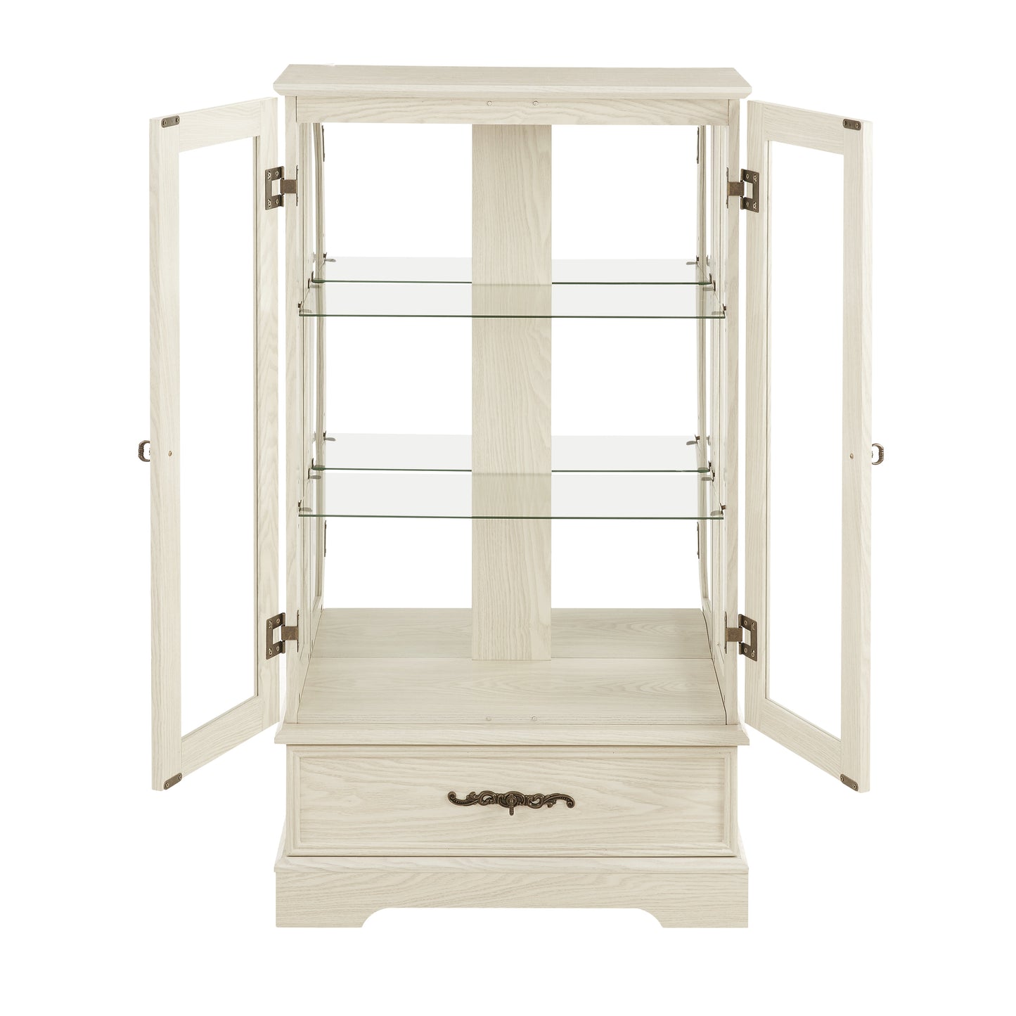 Light colored glass cabinet Curio display cabinet with adjustable glass frame, 2 doors and 1 drawer, including white light bulbs eprolo