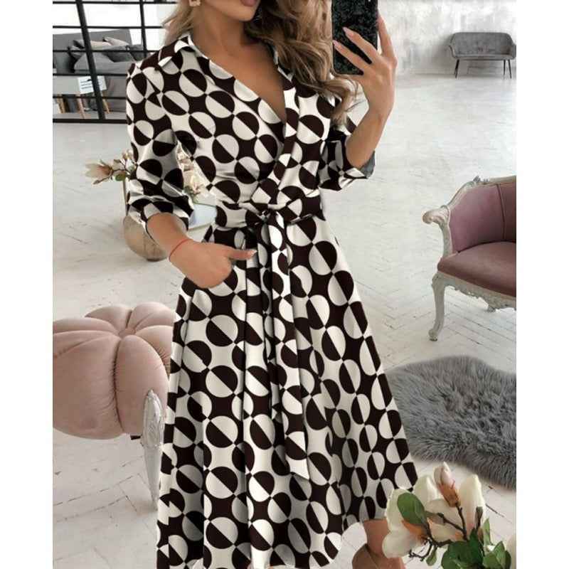 Eprolo Fashionable Short-Sleeved V-Neck Printed Dress for Women