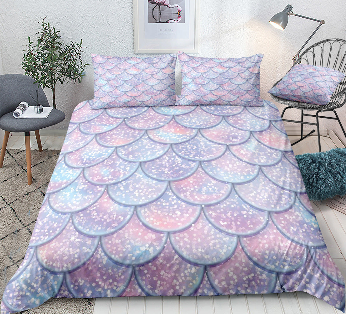 Mermaid Pattern Fish Scales Three Or Four Pieces Household Quilt Cover Bedding eprolo
