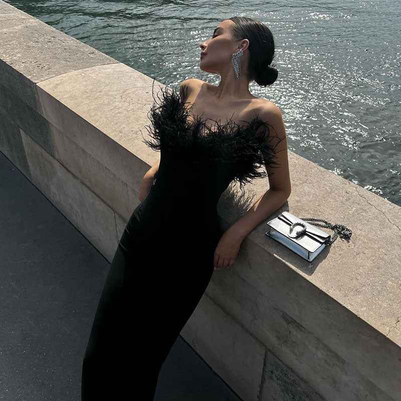 Strapless V-Neck Fishtail Hem Dress