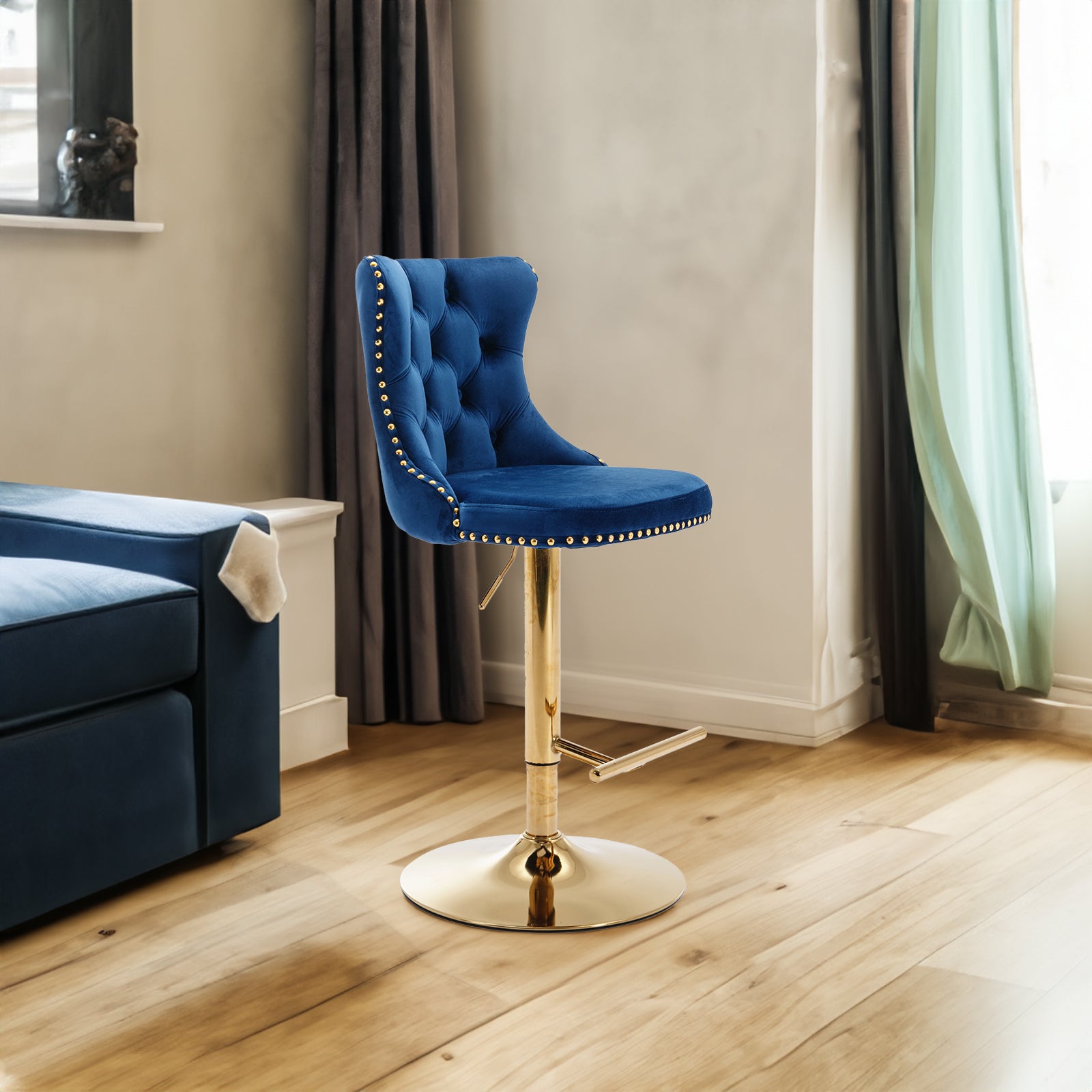 25-33 Inch, Modern Upholstered Bar Stools with Backs Comfortable Tufted for Home Pub and Kitchen Island,Blue,Set of 2 eprolo