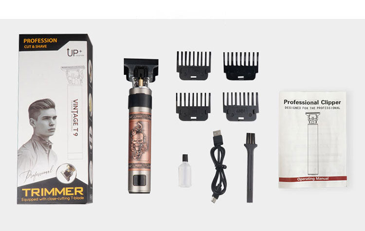 T9 Hair Clipper Oil Head Push Digital Display Carving Skull Small Hair Clipper Trimming Shaved White USB Charging Zinc Alloy eprolo