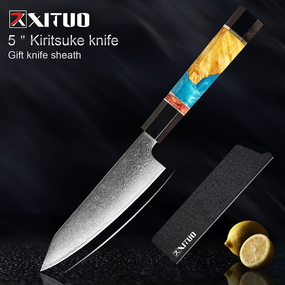 XITUO Damascus Stainless Steel Kitchen Knives Set High Quality Chef Knife Cleaver Paring Knife Stable wood&resin&horn Handle eprolo