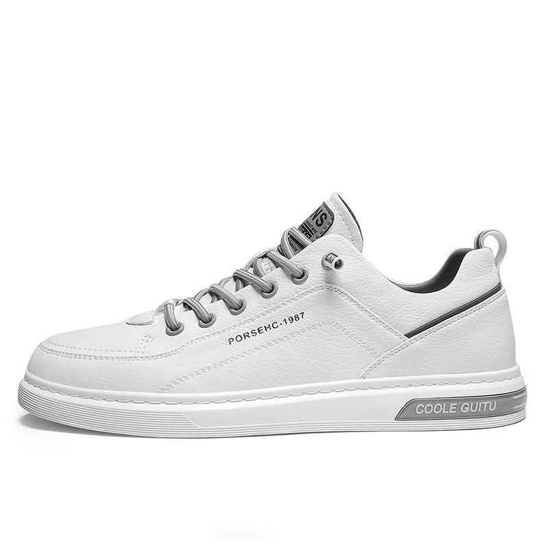 Men's Casual Leather Sneakers - Versatile Sports Shoes and Thick Soled White Sneakers