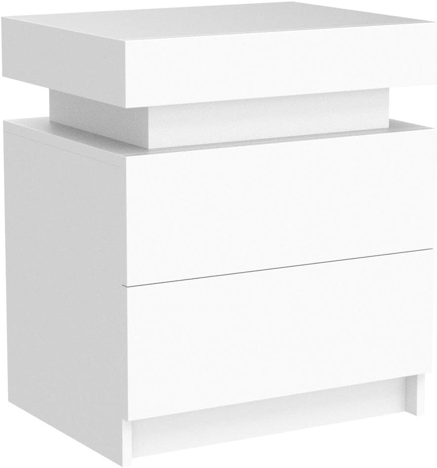 Modern white Nightstand With 2 Storage Drawers,Led Lights, End Table For Bedroom Furniture eprolo