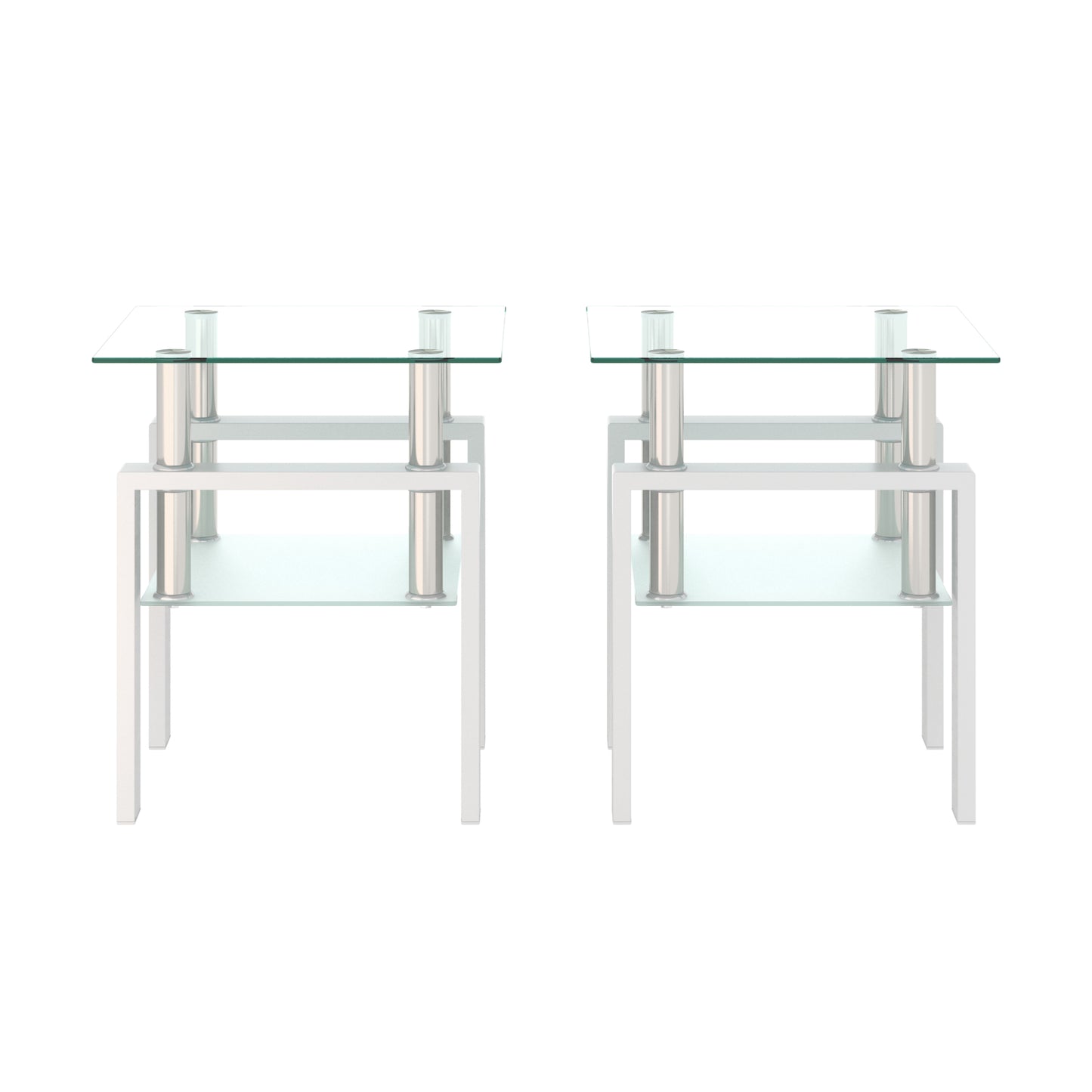 Set of 2, Modern Tempered Glass Tea Table Coffee Table End Table, Square Table for Living Room, Transparent/White eprolo