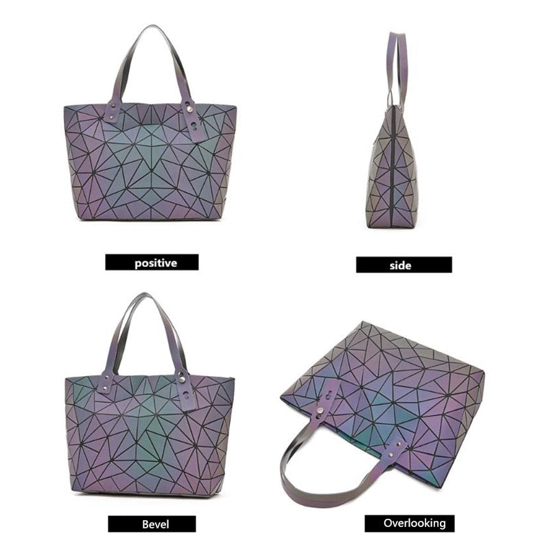 Luminous Bags for Women set folding Totes Geometric splice Lady Hand bags Chain Shoulder Bags Holographic purse
