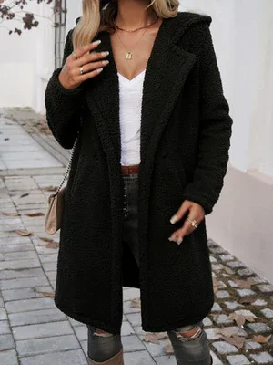 Casual Loose Hooded Plush Coat - Ultra-Soft Cozy Outerwear for Women - Shello's Creative Boutique