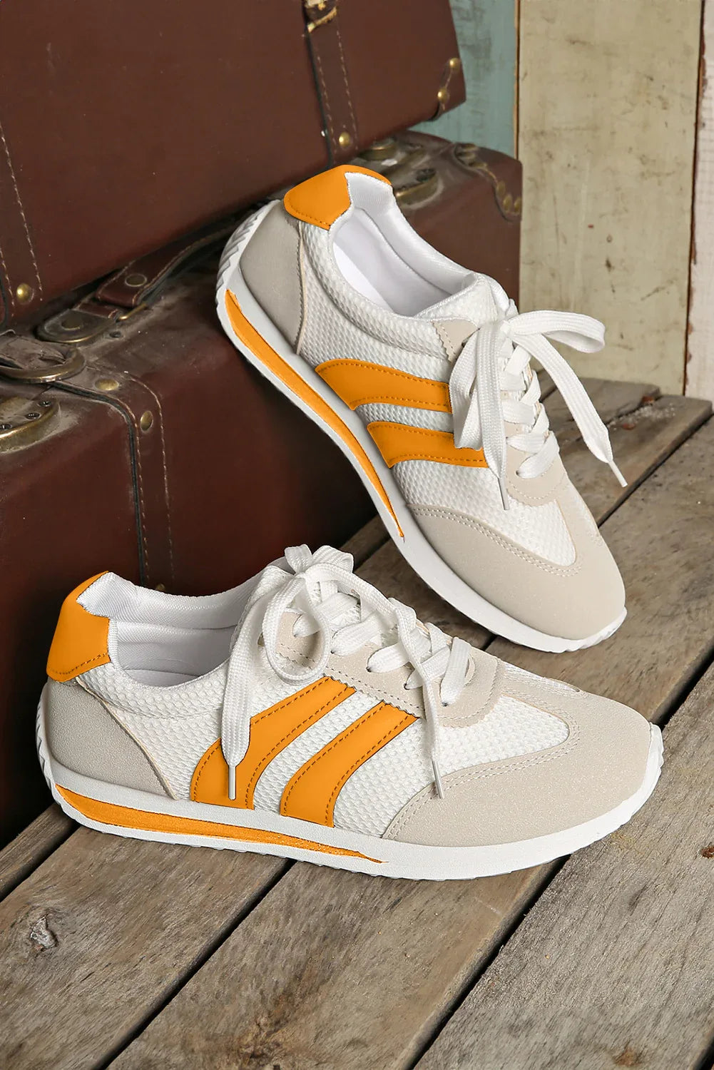 White Patchwork Breathable Lace-Up Sneakers – Style Meets Comfort in Every Step - Shello's Creative Boutique